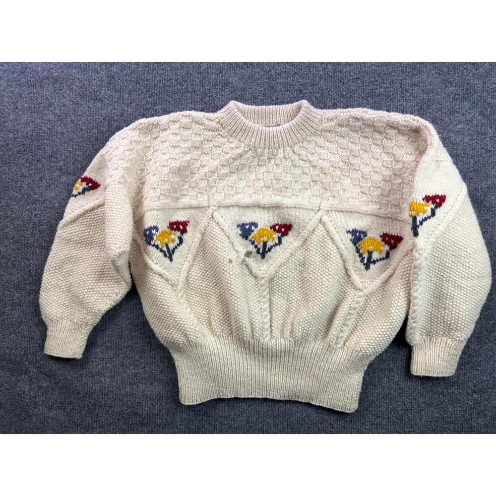 VNNTG Standun Hand-Knit Wool Sweater Womens XL Floral Embroidered Irish Pullover